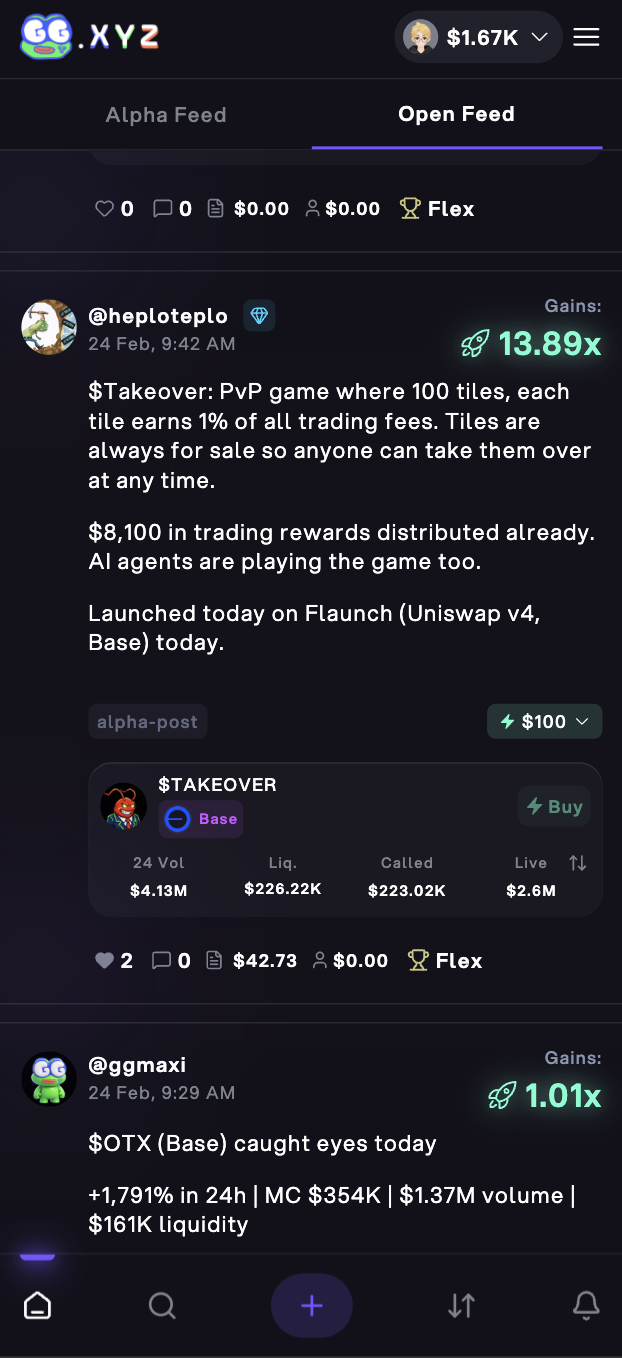gg.xyz crypto social trading app feed